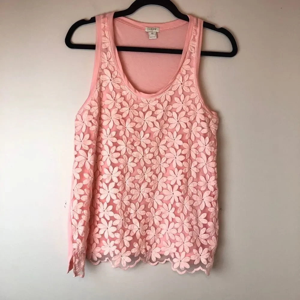 J.Crew | Pink Flower Overlay Scoop Neck Tank Top